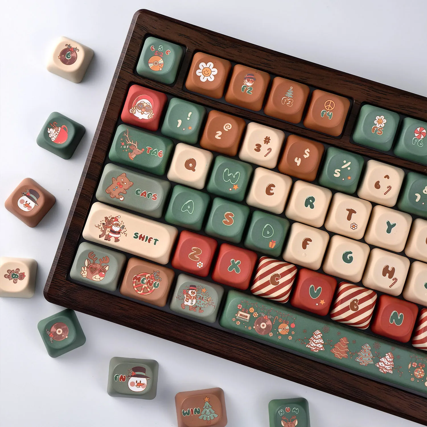 MAIMOOO-teclas navideñas con perfil MOA, sublimación PBT, redondas, bonitas, dibujos animados, alce, Papá Noel, gorros para teclado mecánico de Navidad - imagen 4