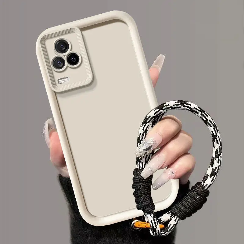 Para vivo v21e funda vivo V21E 4G funda de teléfono cordón tejido cubierta trasera mate sensación de piel protección funda a prueba de golpes - imagen 2