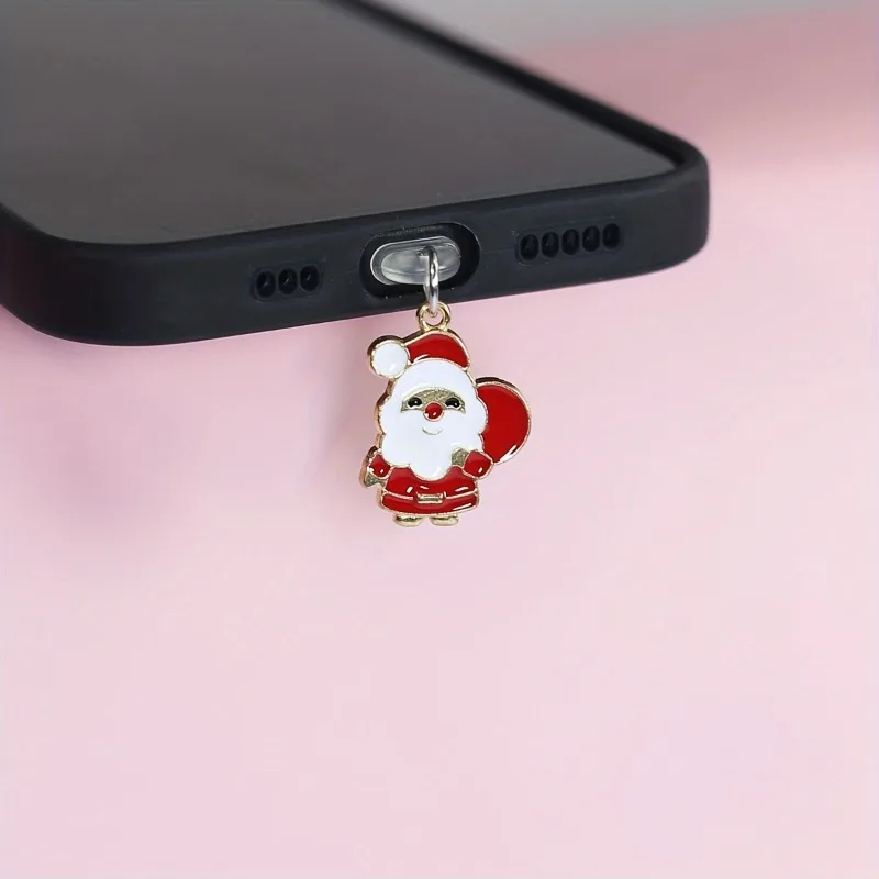 Navidad Santa Claus árbol de Navidad sombrero de Navidad móvil tapón antipolvo colgante para iPhone accesorios decoración tipo C puerto polvo - imagen 3