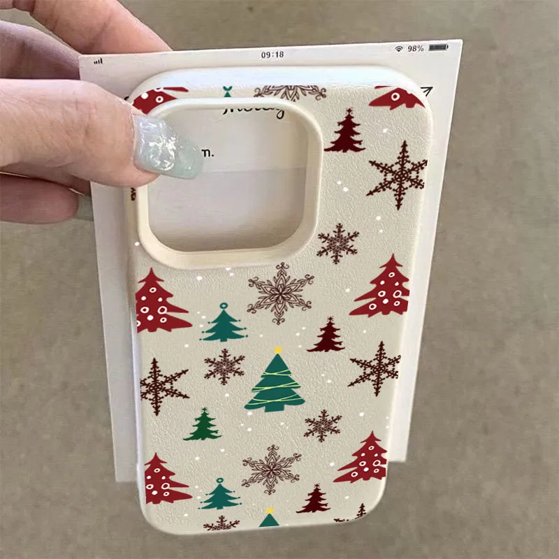 Bonita funda de teléfono con estampado de árbol de Navidad con estampado de lichi para iPhone 16 Pro Max XS X XR 15 14 Plus 11 13 12 funda suave de caramelo - imagen 2