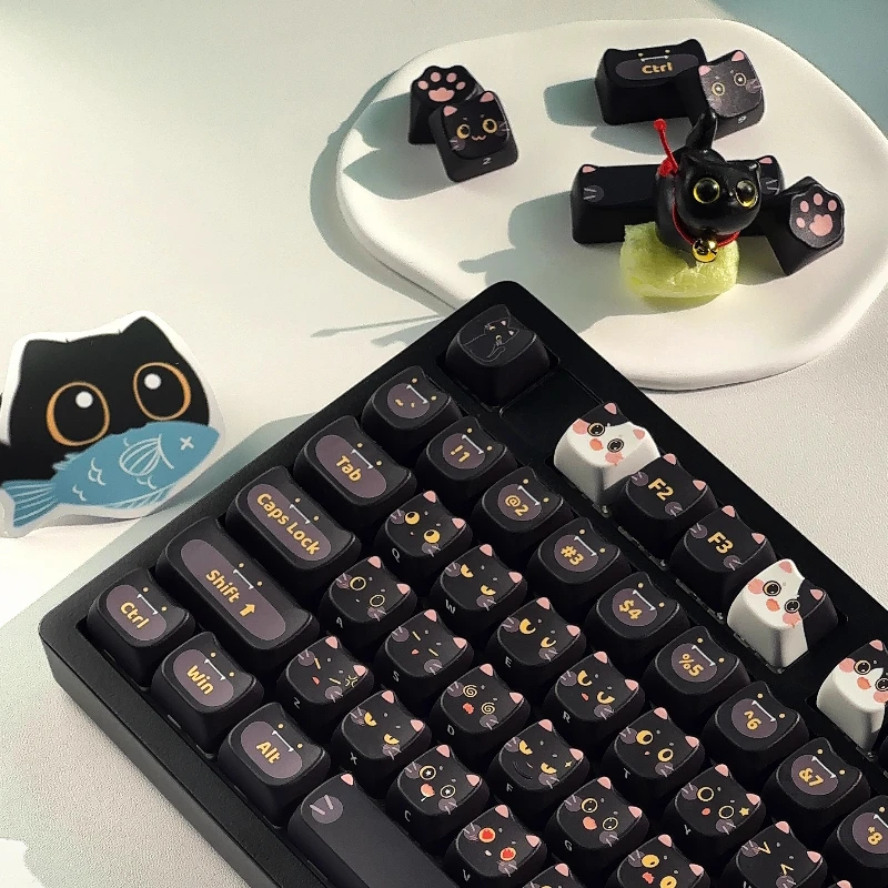 Juego de teclas con tema de gato negro, sublimación PBT personalizada, perfil MOA, bonita tapa de teclado para teclado mecánico, accesorios de regalo - imagen 3