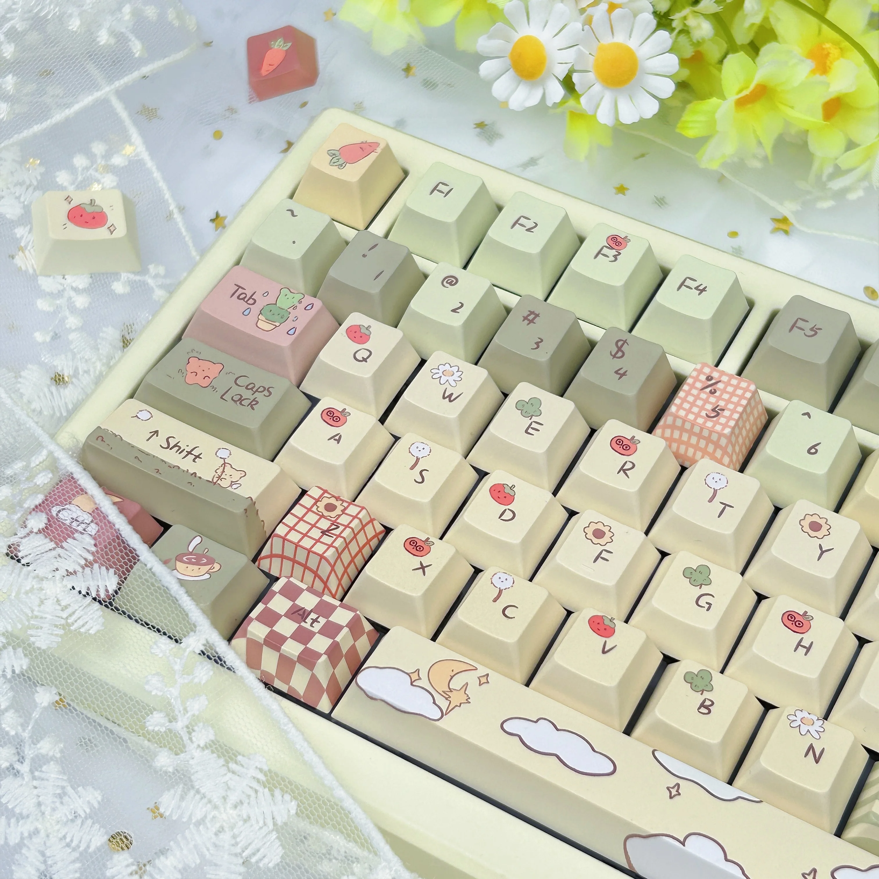 Bear Forest-teclas bonitas con perfil de cereza MOA, teclas de color amarillo lechoso y verde para teclado mecánico, sublimación PBT, teclas personalizadas - imagen 4