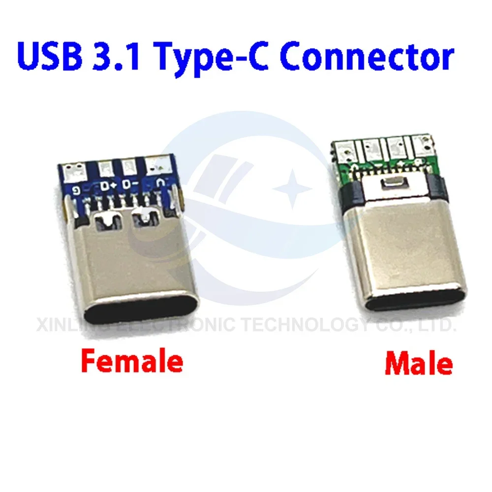 Conectores USB 3,1 tipo c macho/hembra Jack Tail 24 pines usb macho enchufe terminales eléctricos soldadura DIY cable de datos soporte placa PCB - imagen 4