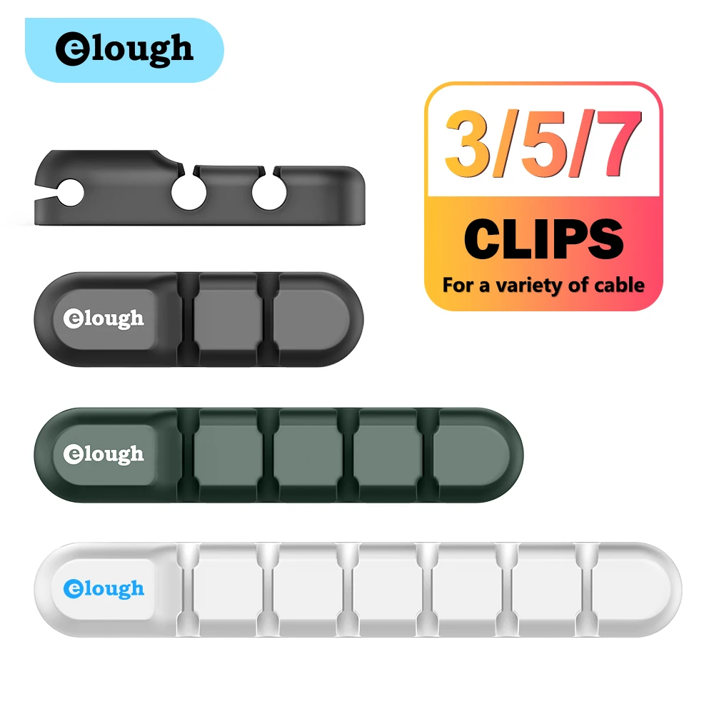 Elough organizador de cables de silicona, bobinador de cables USB, gestión ordenada de escritorio, soporte de cables de 3 Clips para ratón, 3 5 7 clips Organizador de cables, organizador de cables de auriculares