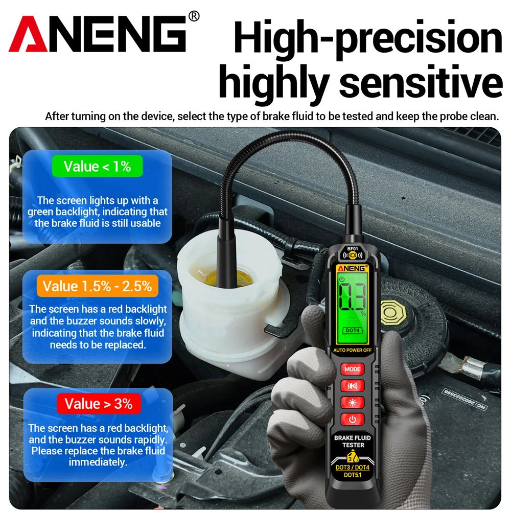 Probador de líquido de frenos Universal, Detector de control de calidad del aceite ANENG BF01, líquido de frenos Digital, herramientas de prueba de aceite de frenos de coche - imagen 5
