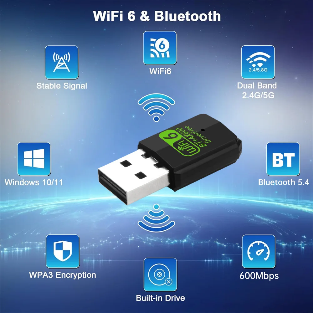 FENVI WIFI 6 AX600 adaptador WiFi USB Bluetooth 5,4 banda Dual 2,4G/5GHz 802.11AX controlador de tarjeta de red inalámbrica gratis para Win10/11 - imagen 3