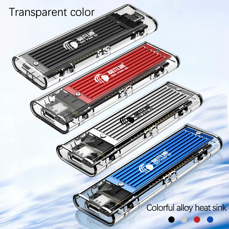 M. 5 Caja de disco duro de protocolo dual NVMe/NGFF de estado sólido con disipación de calor de aleación Disco duro móvil SSD transparente USB 3.1 - imagen 2