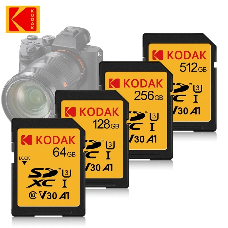 KODAK-tarjetas SD para cámara, tarjeta de memoria de alta velocidad de 100 MB/s, 256GB, 128GB, 64GB, SDXC C10, A1, U3, V30, UHS-I, 4K, HD, SLR, DV - imagen 5