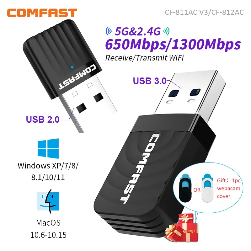 Comfast-Adaptador WiFi de 650M/1300Mbps, tarjeta de red inalámbrica de 2,4G y 5,8G, 11AC, Adaptador USB para ordenador portátil, PC, receptor WiFi Win 7, 8, 10, 11 - imagen 2