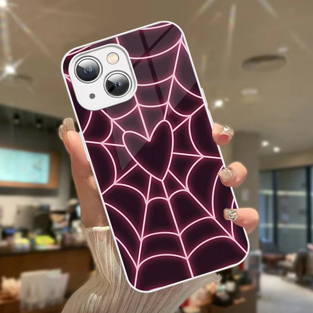 Funda de teléfono con estampado de telaraña de dibujos animados de vidrio templado para Iphone 14 13 12 11 Pro Mini XS MAX 14Plus X XS XR Fundas - imagen 2