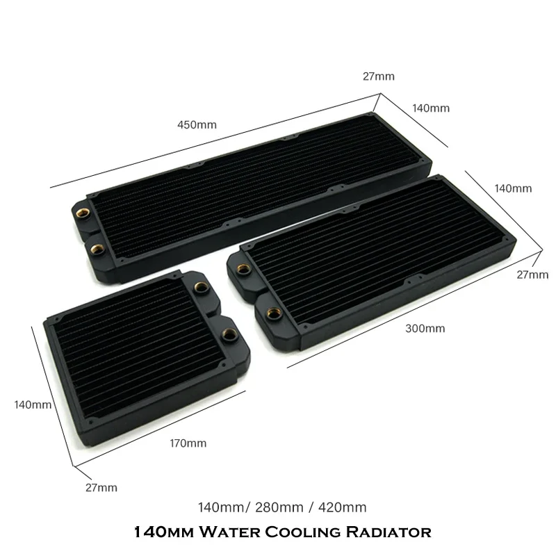 Radiador de refrigeración por agua para PC, Enfriador de agua líquida de cobre de 140/280/420MM, CPU, GPU, intercambiador de calor para ventilador de 140MM - imagen 2