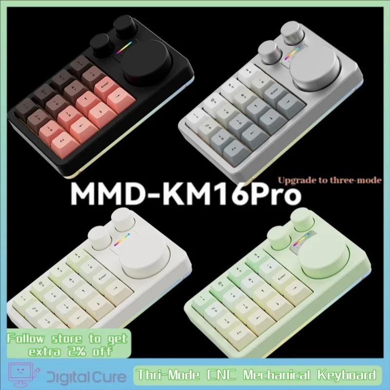 MMD KM16Pro Thri-Mode CNC Teclado mecánico perilla diseñador dedicado tecla de acceso directo PS aluminio Tuotuo juego teclado de oficina personalizado