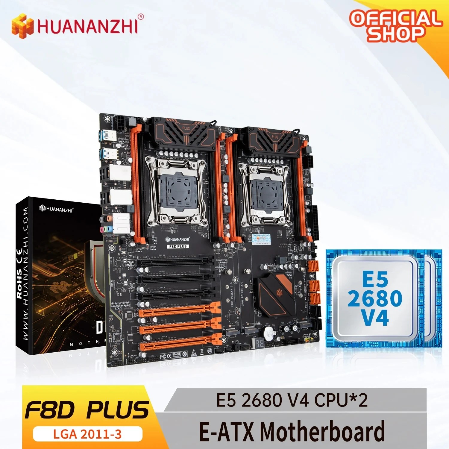 Placa base HUANANZHI X99 F8D PLUS LGA 2011-3 XEON X99 con kit combinado Intel XEON E5 2680 V4 * 2 compatible con DDR4 RECC NON-ECC RU