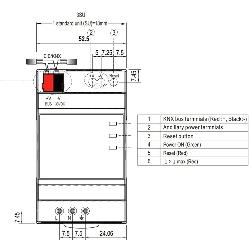 Fuente de alimentación Mean Well KNX-20E-640 MEANWELL 640mA KNX EIB con estrangulador de autobús KNX integrado para sistema de monitoreo de seguridad - imagen 5
