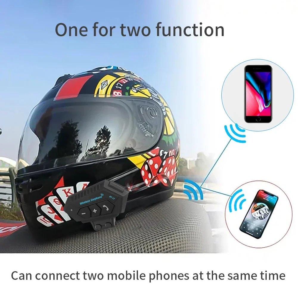 BT12 casco de motocicleta auriculares estéreo Bluetooth auriculares inalámbricos con micrófono manos libres reproductor de música para motociclista - imagen 4