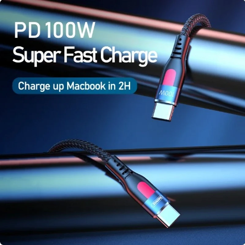 Remax-Cable de datos elástico de aleación de Zinc, 100W, con C-C de luz indicadora, carga súper rápida tipo C a tipo C para teléfonos/portátiles/tabletas - imagen 4