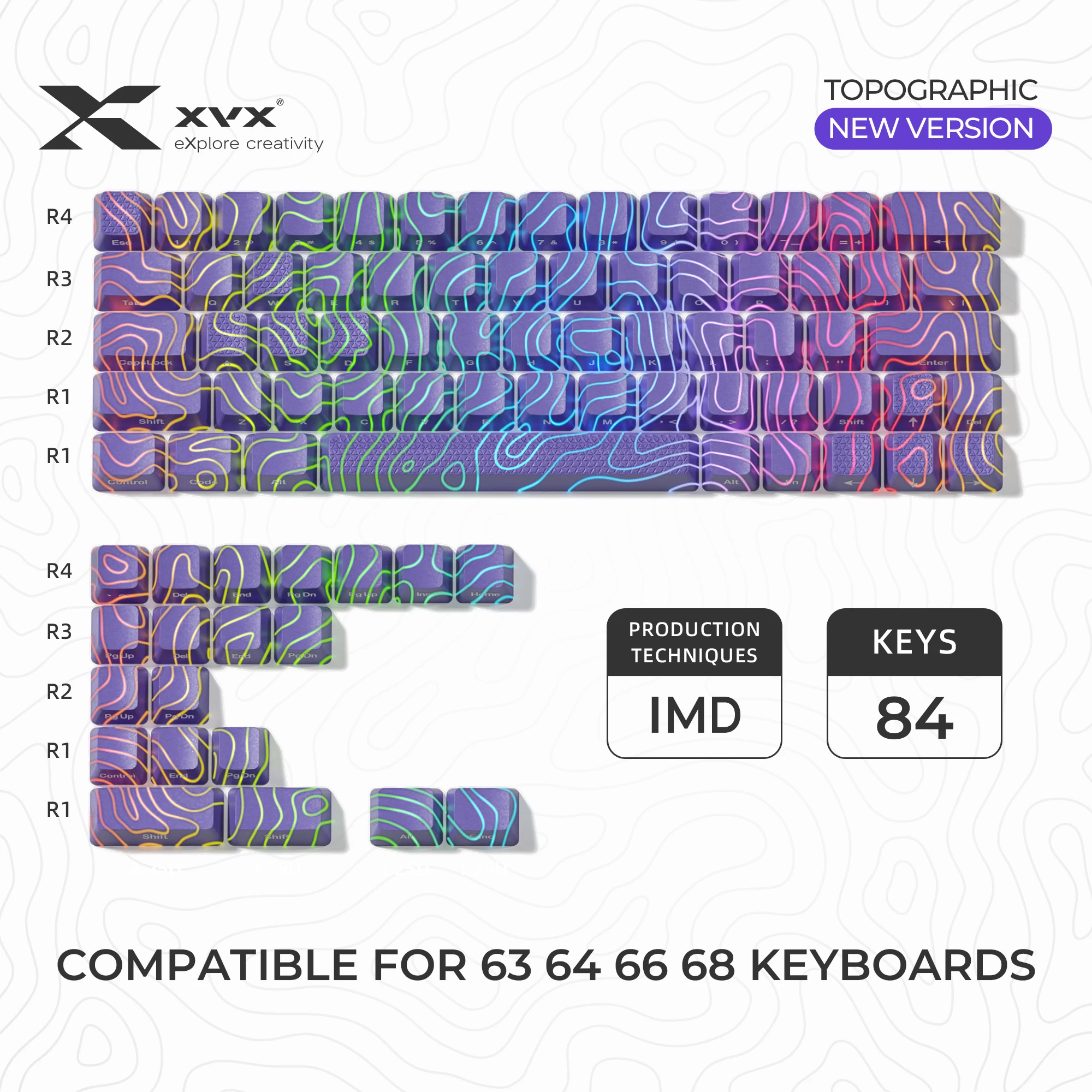 XVX 84 teclas topográfico nueva versión patrón brillante perfil OEM IMD-Tech Keycap para teclado de interruptores Cherry Gateron MX - imagen 3