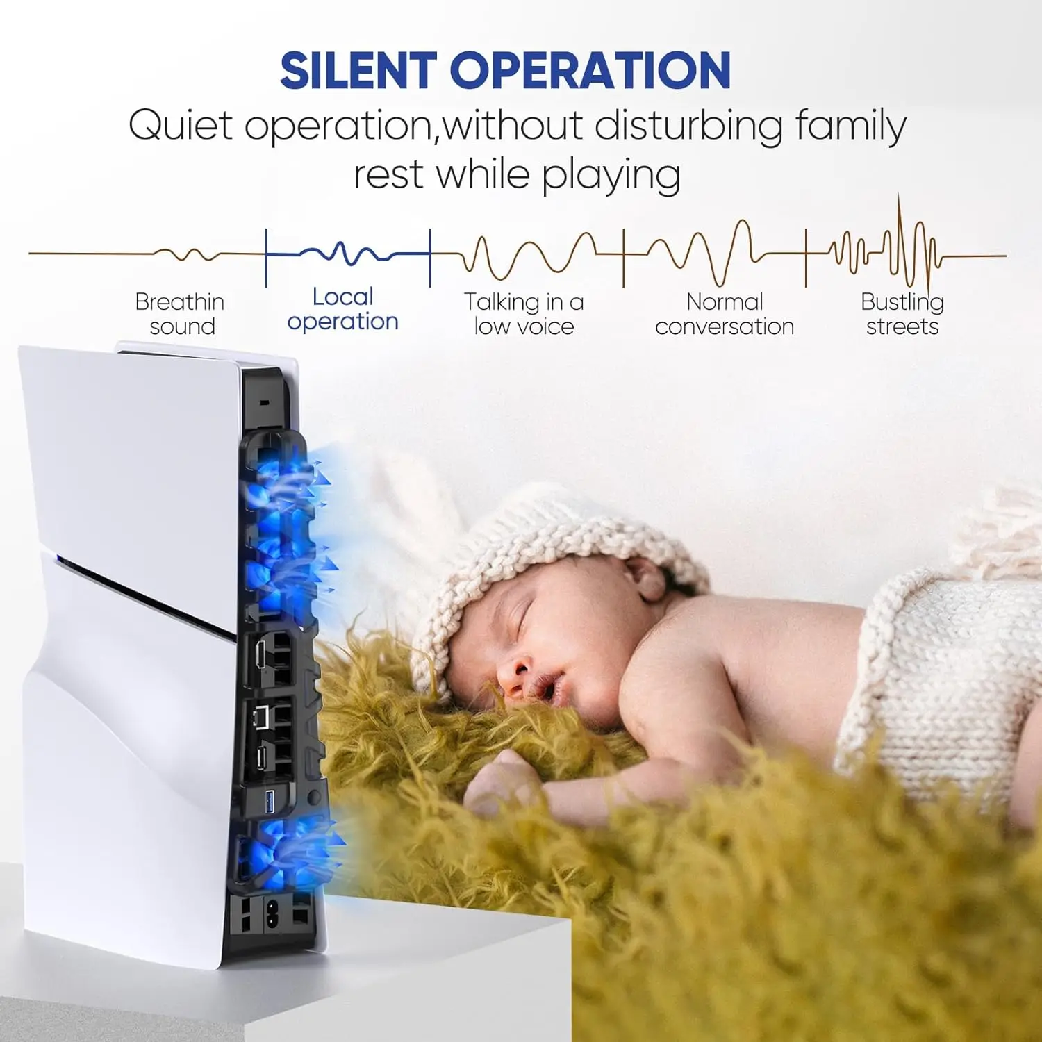 Ventilador de refrigeración con luz LED para PS5, sistema de refrigeración eficiente, ventiladores enfriadores silenciosos de 3 velocidades para PS5, accesorios delgados, edición Digital de disco - imagen 5