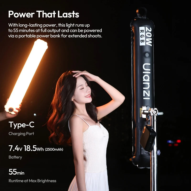 Ulanzi UA20C 20W RGB tubo de aire magnético luz 1800-10000K RGB completo tubo de aire portátil para fotografía de transmisión en vivo - imagen 5