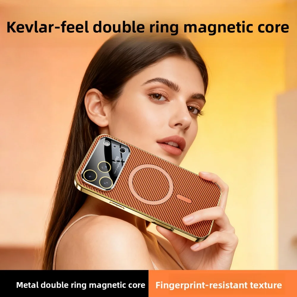 Para Apple iphone 17 Pro Max funda dura de fibra de carbono magnética MagSafe funda protectora trasera para iphone 17 16 15 14 Pro max Shell - imagen 2