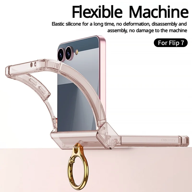 Funda de teléfono con soporte de anillo de lujo, protección de bisagra Armpr para Samsung Z Flip 7 6 5 Z Flip7FE, cubierta trasera transparente a prueba de golpes - imagen 3