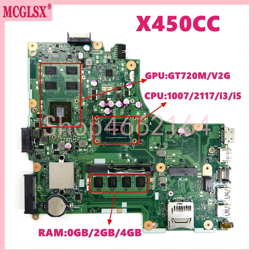 X450CC 1007/2117/i3/i5/i7 CPU 2GB/4GB RAM GT720M Laptop Motherboard For Asus X450VC X450CC X450C X450VP X450VB X450CA Mainboard - imagen 2