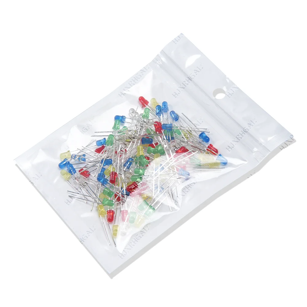 100 Uds. Kit surtido de luz de diodo LED de 3mm 5 colores * 20 piezas F3 blanco amarillo rojo verde azul componente kit DIY - imagen 4