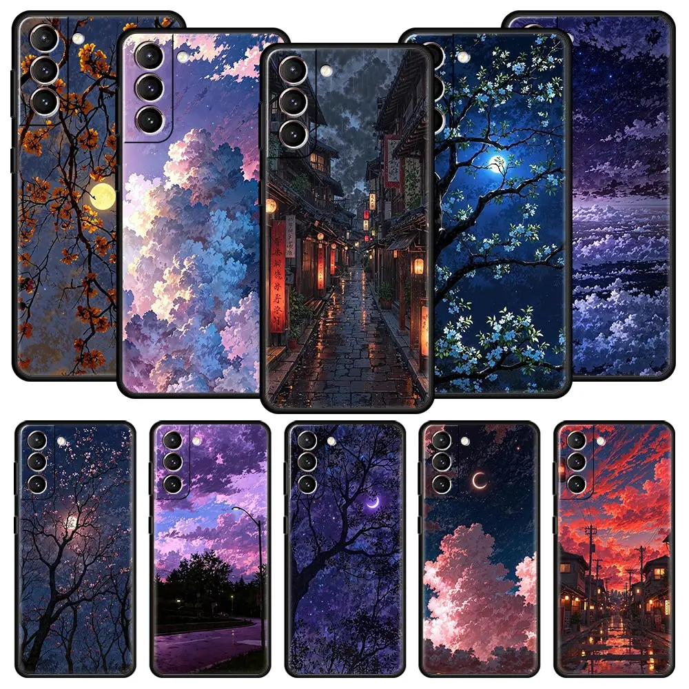 Funda de teléfono con pintura brillante al atardecer para Samsung Galaxy S25 Edge S24 S23 S22 S20 Ultra S21 FE 5G S10 Plus, funda suave de TPU