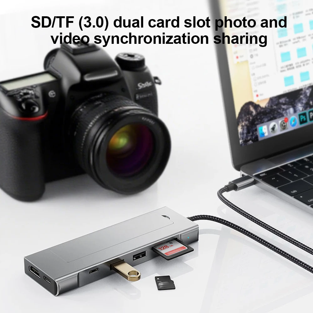 8-in-1 USB 3.2 Hub With Disk Storage Function M.2 SATA NVME SSD Type C to HDMI-Compatible Splitter SD/TF Reader For Macbook Pro - imagen 5