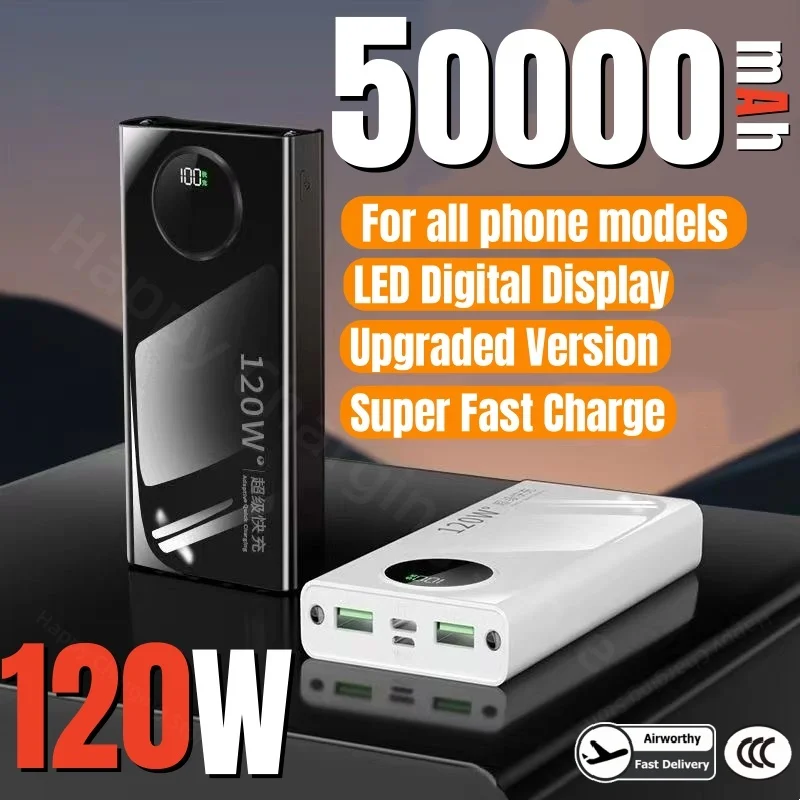 Batería Externa de carga superrápida para teléfono móvil, Banco de energía fino y ligero de 120W y 50000mAh, accesorios para celular, novedad, 2024