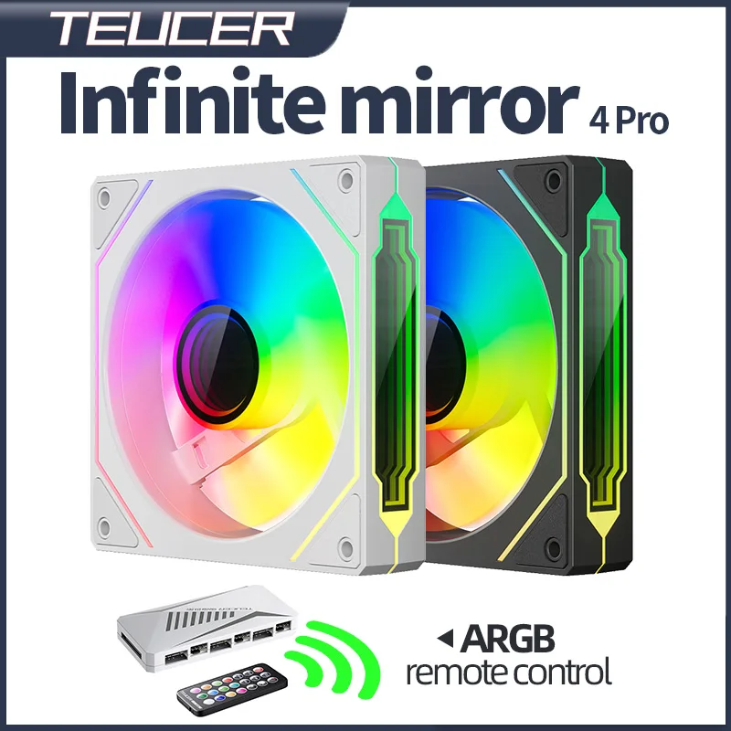 Teucer Infinite Mirror 4Pro 120mm ventilador con cubierta de PC PWM ARGB enfriador de agua CPU Ventilador de refrigeración espacio ilimitado ARGB Control remoto