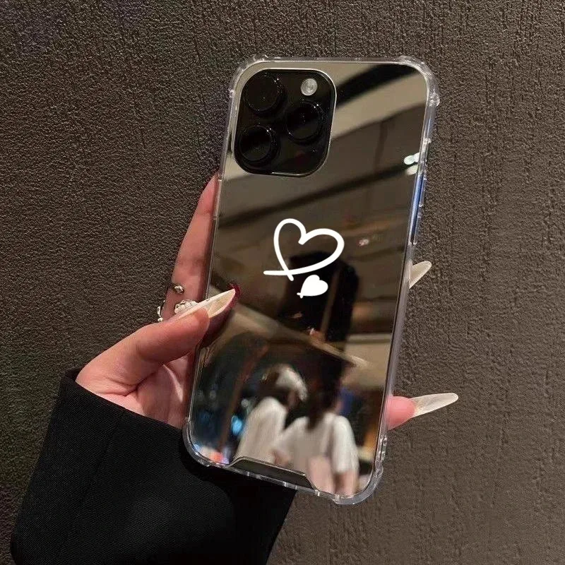 Funda de teléfono suave con espejo de corazón de amor para Samsung Galaxy S25 S24 S23 S22 S21 Ultra Plus FE A06 A14 A23 A36 A52 A55 A56