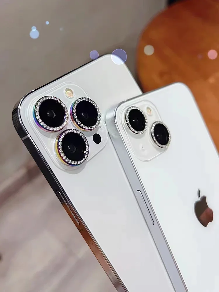 Protector de lente de cámara de cristal y Metal ostentoso para IPhone 15, 14, 13, 16 Pro Max Plus 12 Mini 15Pro 14Pro, cubierta de lente de anillo para mujer, 2-3 Uds. - imagen 2