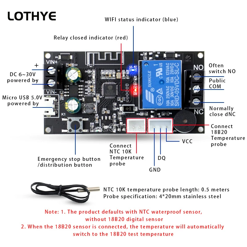 Termostato WIFI remoto, módulo controlador de temperatura de alta precisión, aplicación de refrigeración y calefacción, XY-WFT1 de recolección de temperatura