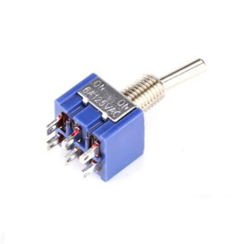 Interruptor de palanca azul MTS202 DPDT, doble Polo, 2 posiciones, 100 V, 3A, 250V, 6A, MTS-202, 125 Uds.