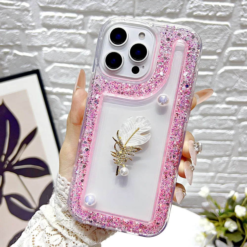 Funda de teléfono con purpurina y perlas 3D para Xiaomi Redmi Note 14 13 Pro Plus 12 11 10 11S 10S 4G 5G, funda de silicona transparente a prueba de golpes - imagen 2