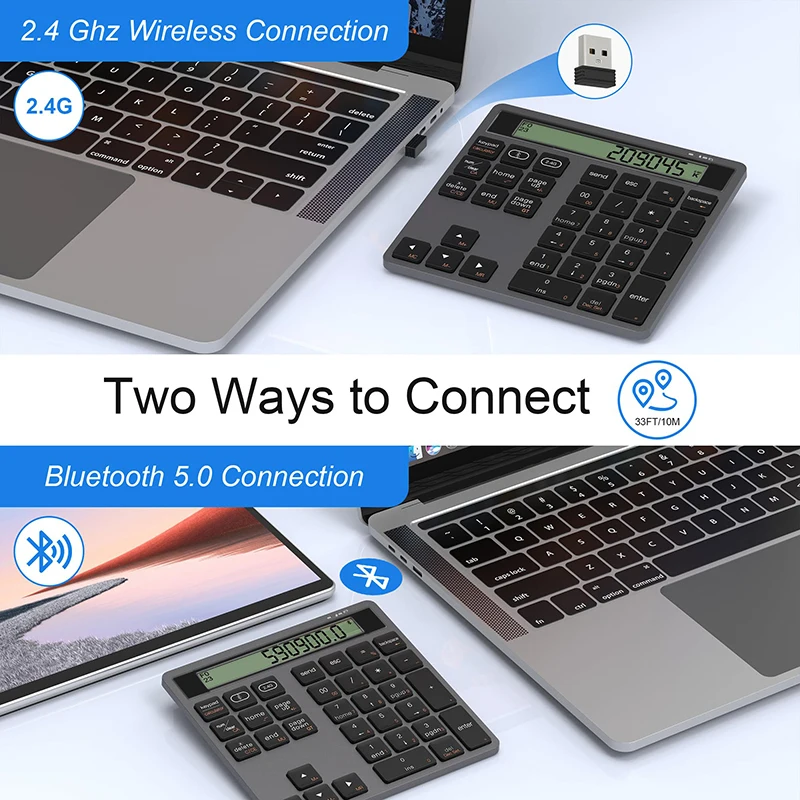 Teclado numérico inalámbrico Bluetooth 2,4G con pantalla calculadora 2 en 1 teclado numérico inalámbrico portátil para Win/Mac - imagen 5