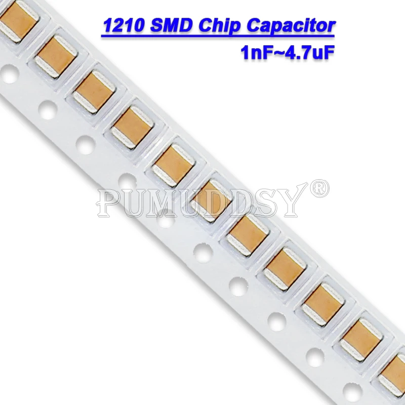 Condensador de Chip SMD, 50 piezas, 1210, 1KV, 2KV, 1nF, 4.7nF, 100nF, 470nF, 680nF, 0,1 uF, 1uF, 2,2 uF, 4,7 uF, 10uF, 22uF, 47uF, 100uF, 10V, 16V, 25V, 50V