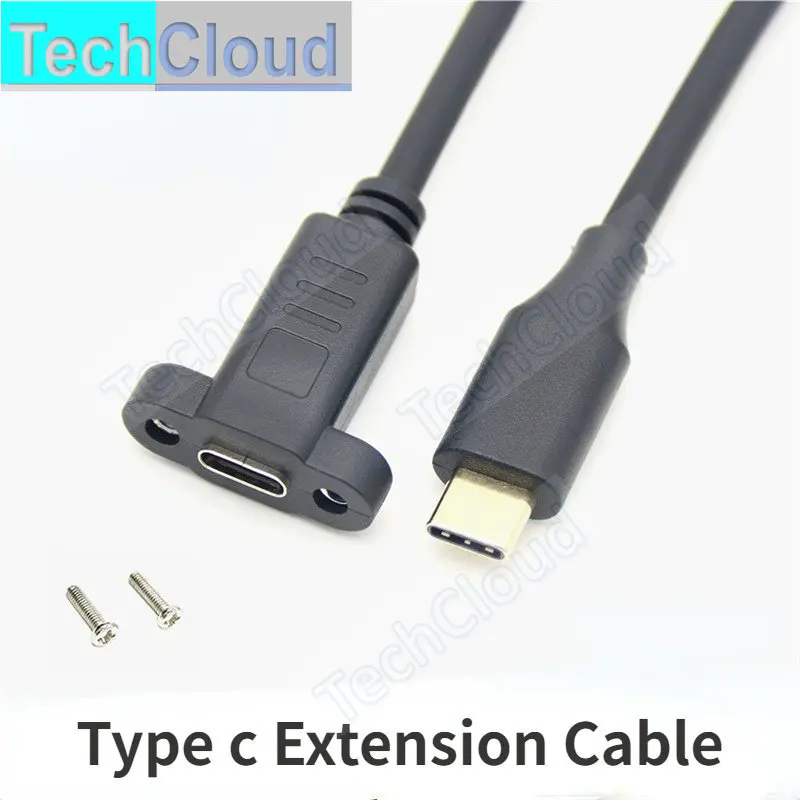 USB C macho a hembra con orificio para tornillo extensor de Cable Cable de datos Cable de extensión USB 3.1 tipo c con tornillo de montaje en Panel