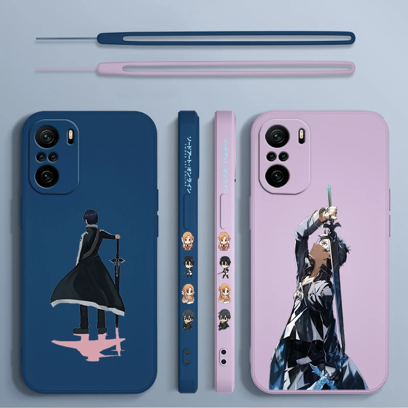 Sword Art Online funda de teléfono para Xiaomi Redmi Note 13, 12, 12Pro, 11, 11S, 11T, 10S, 10 Pro Plus, 5G, cuerda líquida izquierda
