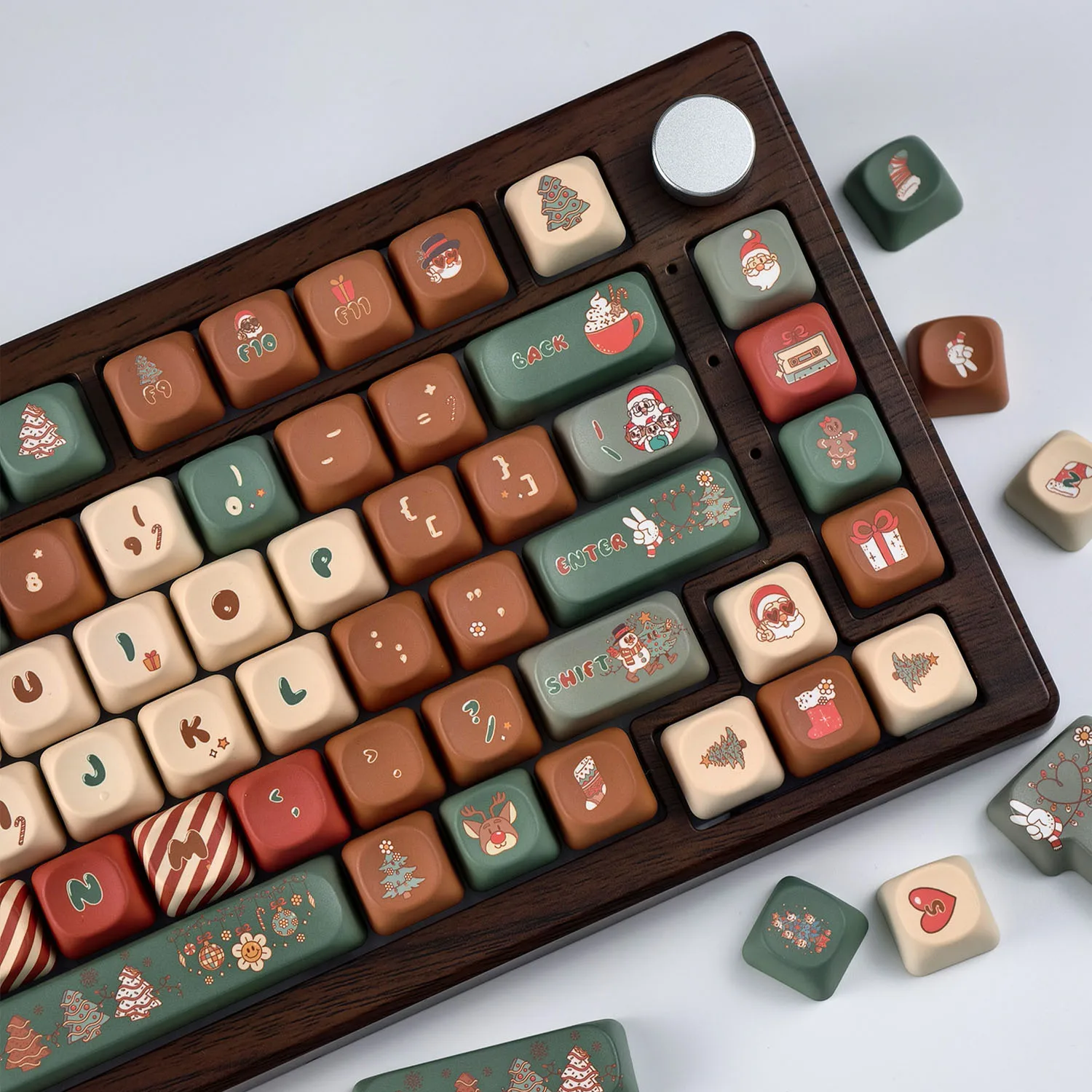 MAIMOOO-teclas navideñas con perfil MOA, sublimación PBT, redondas, bonitas, dibujos animados, alce, Papá Noel, gorros para teclado mecánico de Navidad - imagen 3