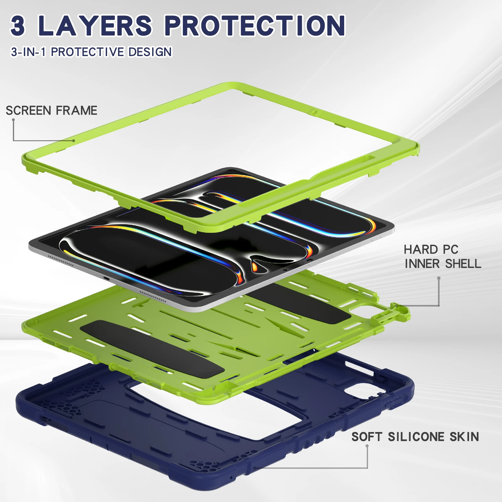 Funda resistente para Apple iPad Pro 13 2024 M4 modelo A2926 A2925 A3007 cubierta con soporte incorporado antideslizante de 3 capas a prueba de golpes - imagen 2