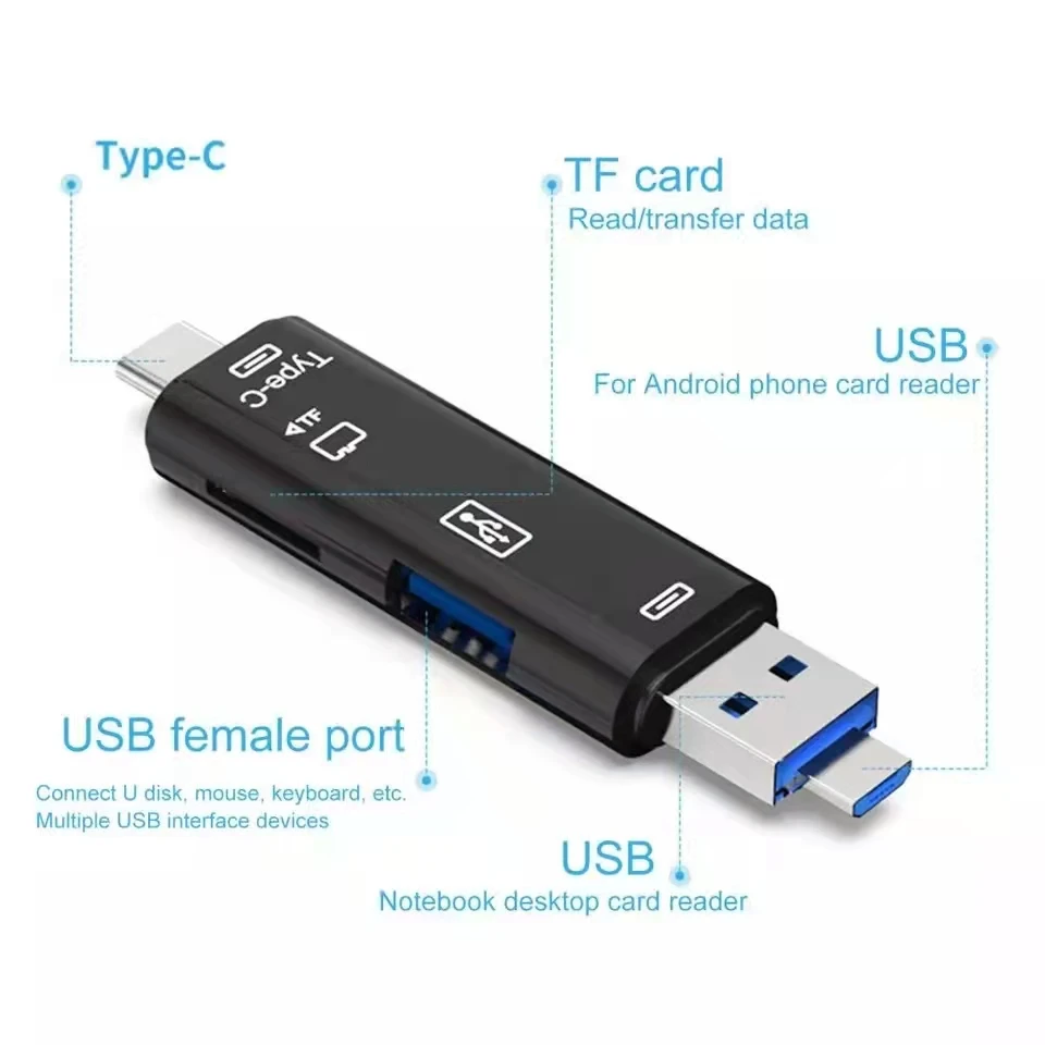 Lector de tarjetas OTG 5 en 1, USB Micro multifunción, unidad Flash de memoria SD TF para Macbook, Android, teléfono, ordenador, adaptador tipo C - imagen 4