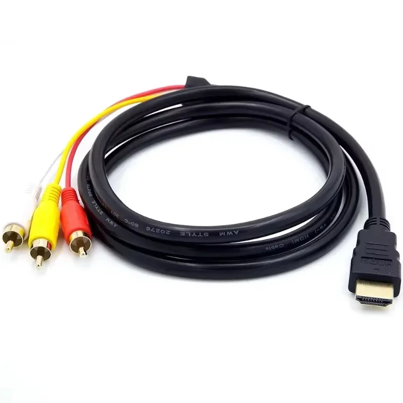 1080P 1,5 M compatible con HDMI a 3 RCA Video Audio Cable compatible con HDMI adaptador convertidor de Cable AV para TV Set-Box DVD portátil