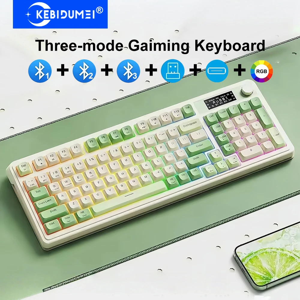 Teclado multimodo Bluetooth/2,4G/teclado con cable con pantalla tres teclados Bluetooth teclado para juegos RGB teclado inalámbrico 2,4G