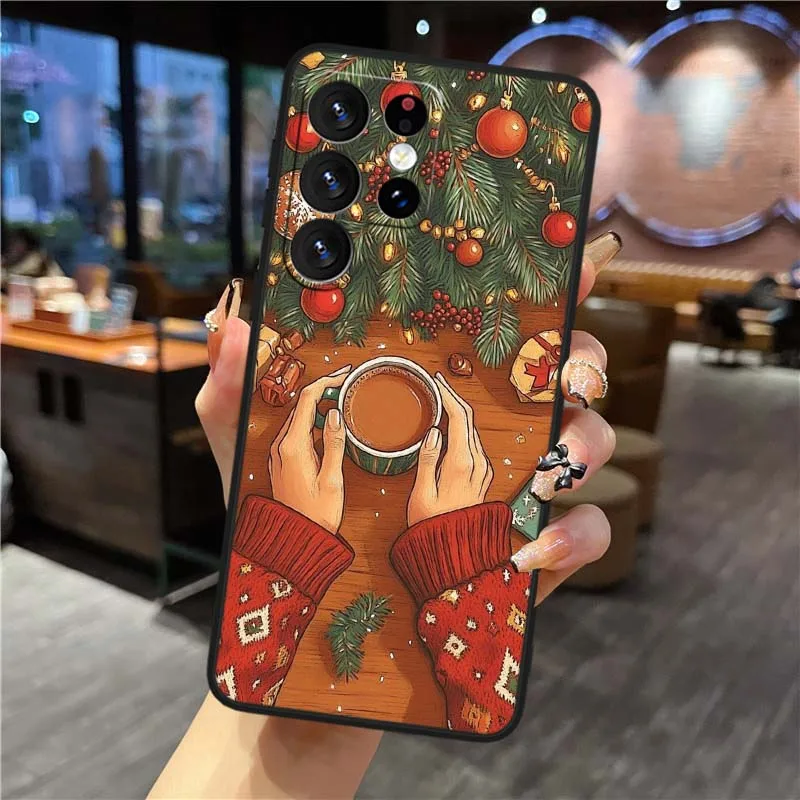 Funda con patrón navideño para niñas, funda negra para Samsung Galaxy S25 S24 S23 S22 S21 S20 S10 S9 S8 FE Lite Ultra Plus 5G - imagen 4