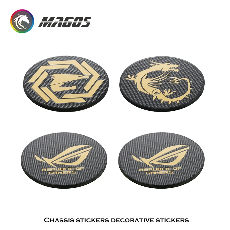 MOD PC Case Fan 12CM Metal Sticker ROG MSI AORUS Logos Gamer Gold-Plated Fan  Decorative Sticker Label 3 Pcs/Lot - imagen 2