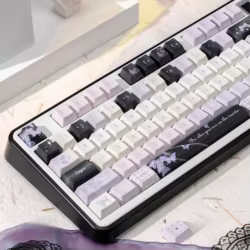 Teclas con estampado de mariposa, perfil de cereza, sublimación térmica PBT, color morado claro, suaves, para niñas, Teclado mecánico DIY