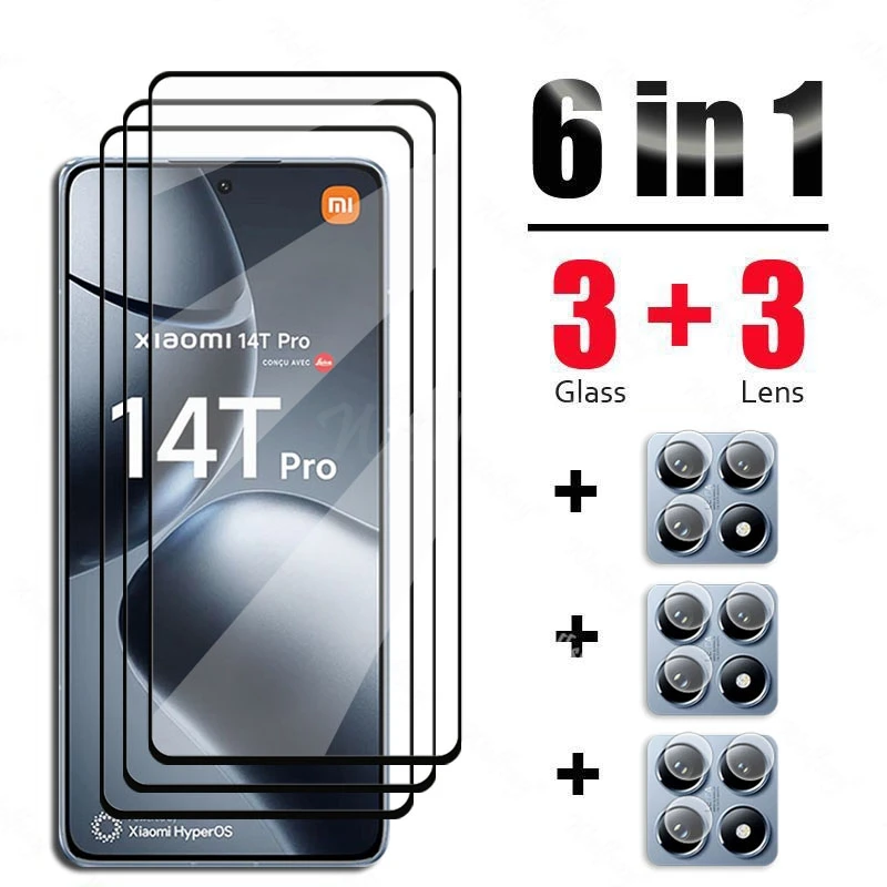 6 en 1 para Xiaomi 14T Pro película de vidrio templado Xiaomi 14T Pro vidrio cubierta completa Protector de pantalla película de cámara Xiaomi 14T Pro