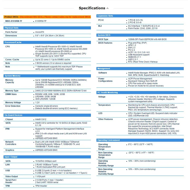 Para placa base de servidor Supermicro LGA2011 C612 soporte Gigabit Dual E5-2600/1600 v4/v3 puertos LAN duales 10GBase-T X10SRM-TF - imagen 5